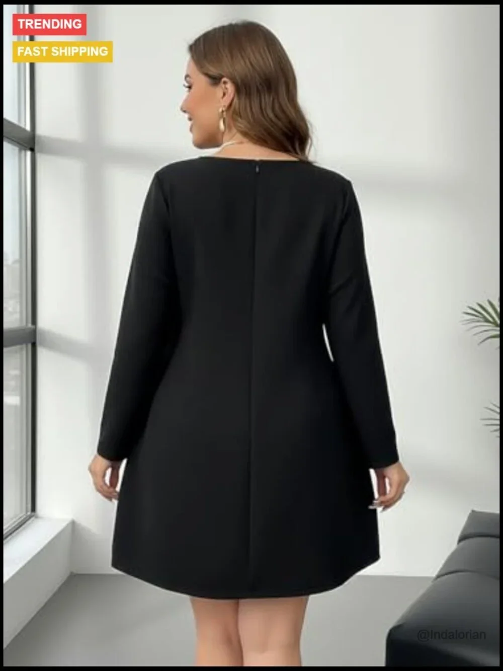 Long Sleeve Mini Dress with Metal Floral Cut Out A Line Business Cocktail